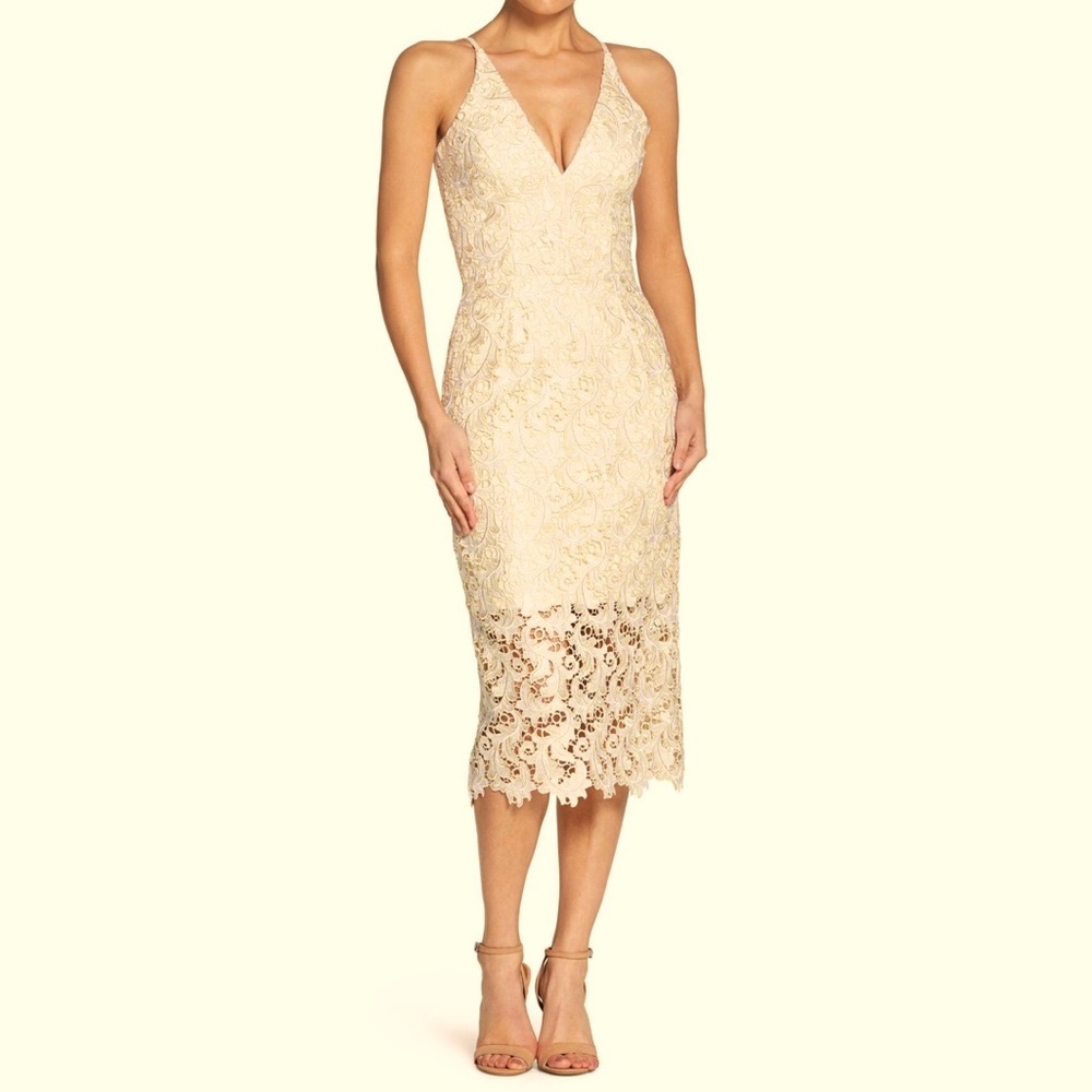 Dress the Population Cream Lace Midi Dress